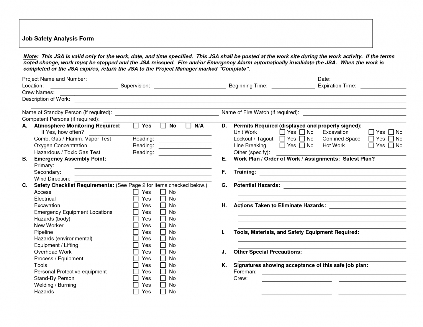 free job safety analysis forms  job safety analysis form  doc job hazard analysis template free pdf