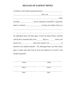 free release earnest money form  fill online printable release of earnest money deposit form excel