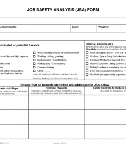 job safety analysis forms  job safety analysis form  jsa job safety analysis template doc