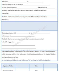 printable bill of sale deposit form  sample forms deposit form for bill of sale sample