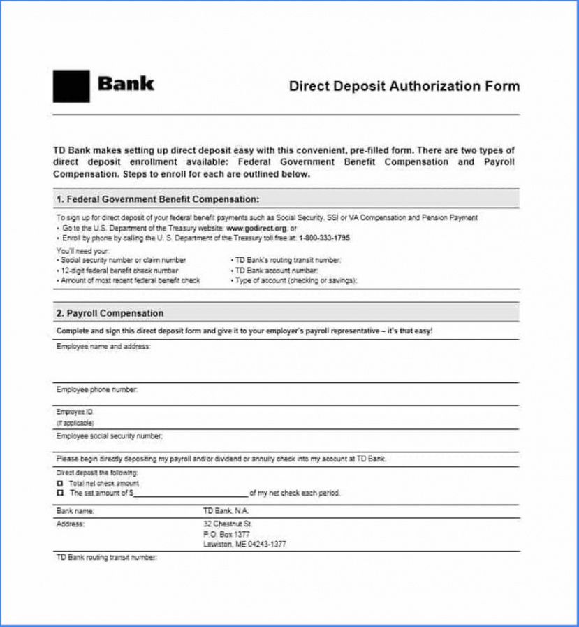 printable direct deposit authorization form from bank sample 3180 federal government direct deposit form sample