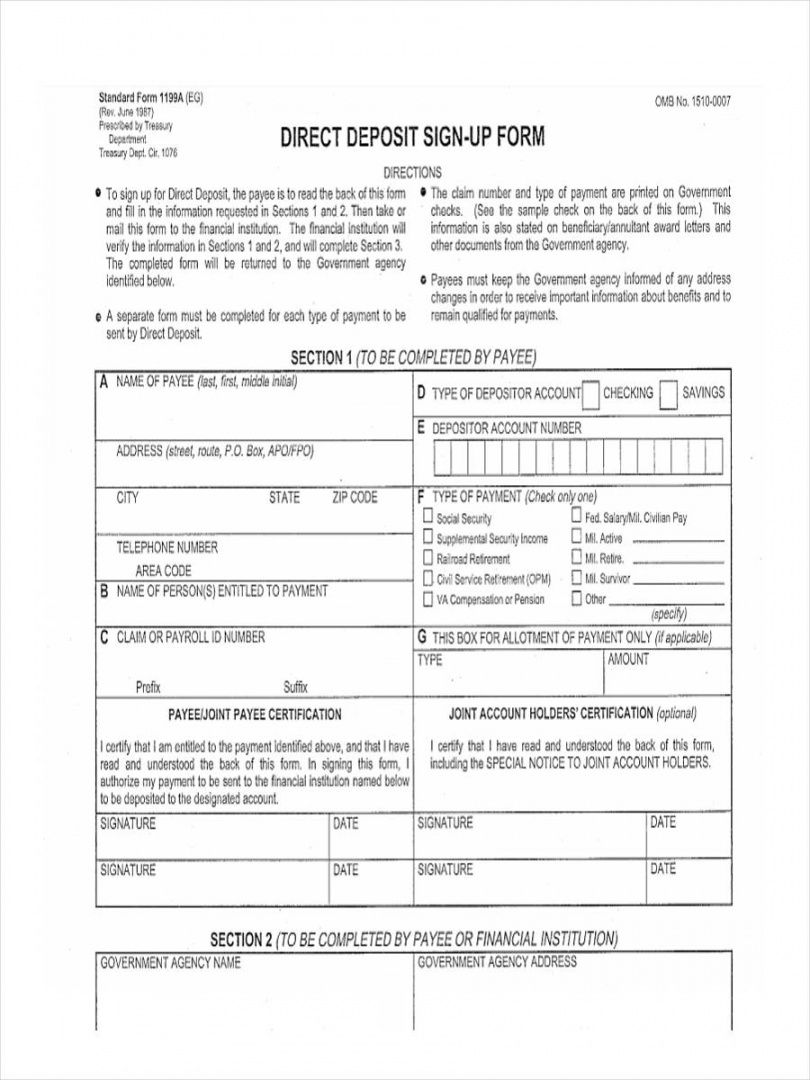 printable free 32 deposit forms  pdf direct deposit sign up form social security sample