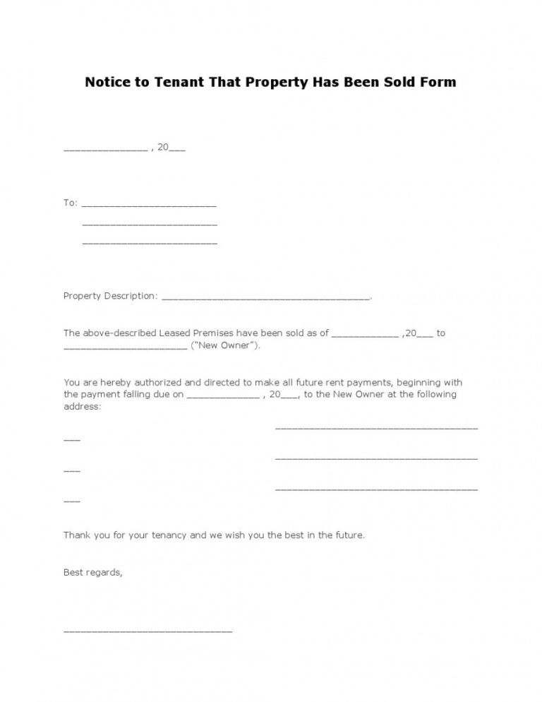 Printable free notice to tenant that property has been sold form pdf transfer of security