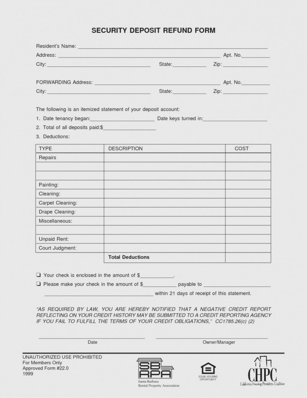 printable the ten common stereotypes  realty executives mi  invoice refund security deposit form pdf
