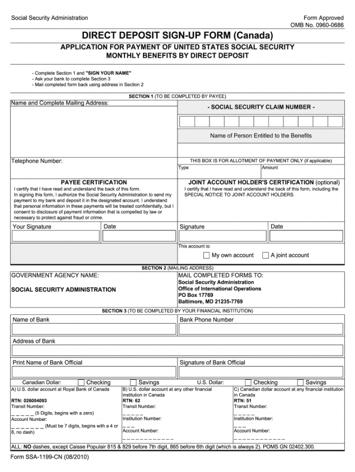 sample direct deposit sign up form form ssa 1199  fill online social security administration direct deposit change form doc