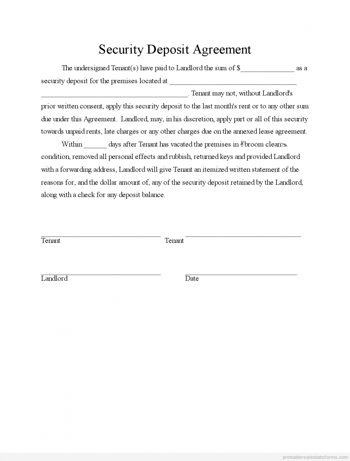 sample free printable security deposit agreement form sample transfer of security deposit to new owner form pdf