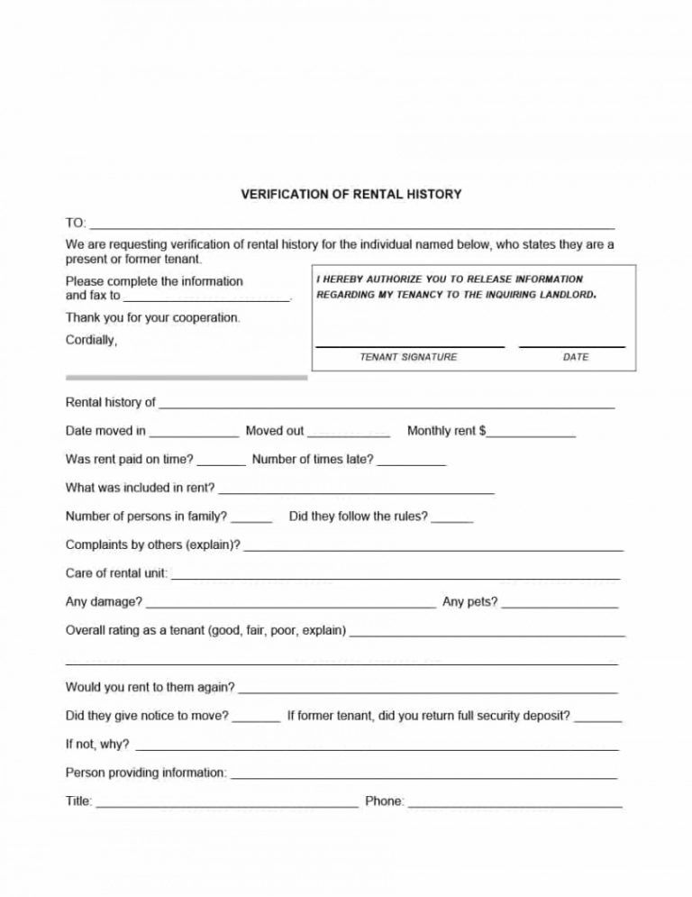 29 Rental Verification Forms For Landlord Or Tenant Verification Of ...