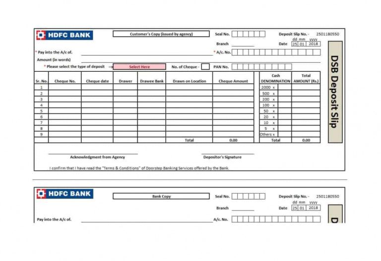 bank deposit form example