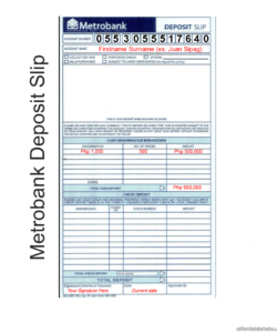 editable metrobank deposit slip sample copy  banking 30652 cash deposit breakdown template excel