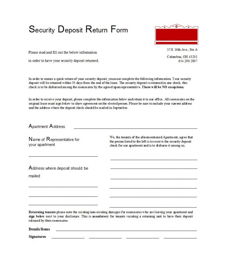 free 50 effective security deposit return letters [ms word] ᐅ security deposit return form template doc