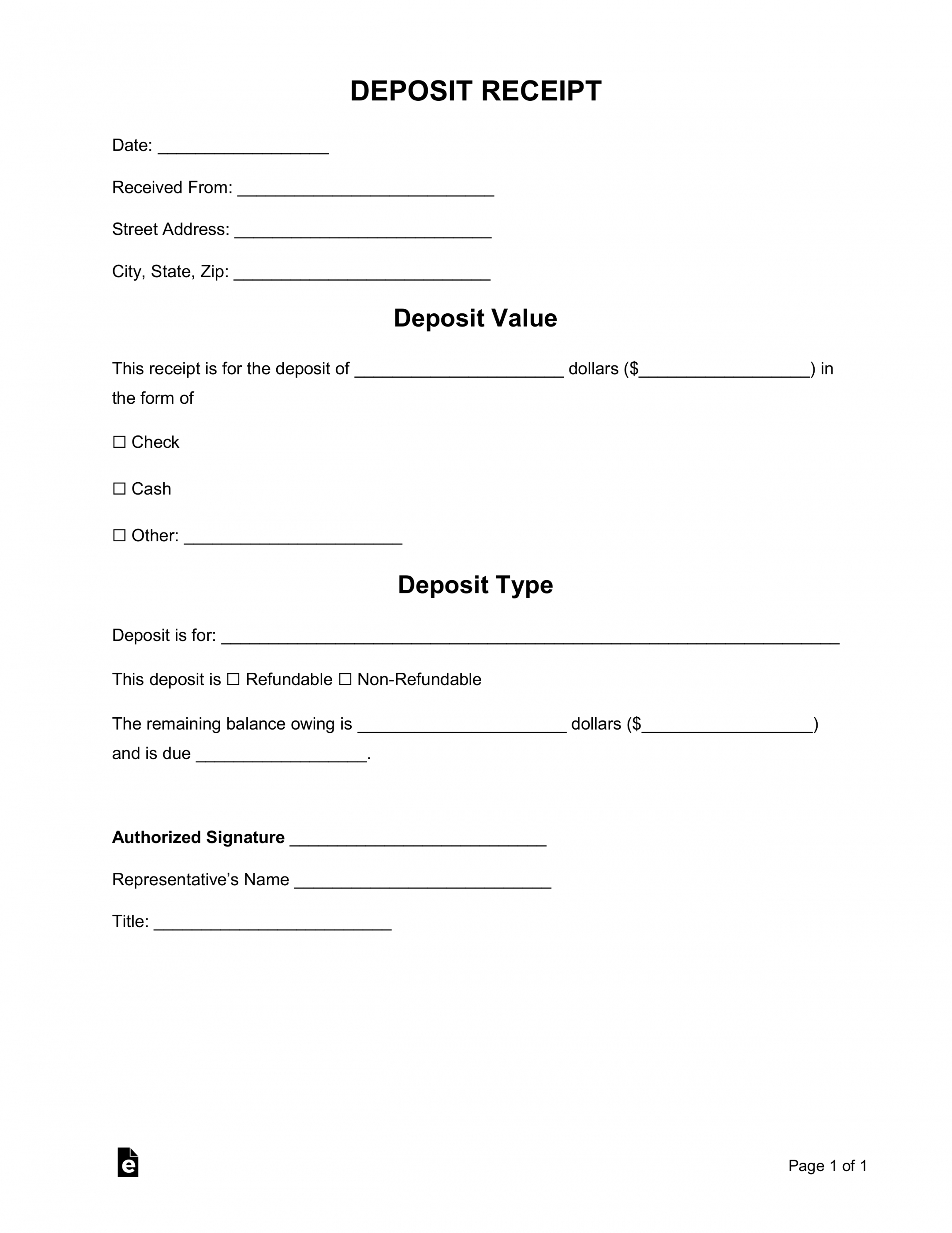 free deposit receipt templates  word  pdf  eforms  free refundable deposit agreement template word