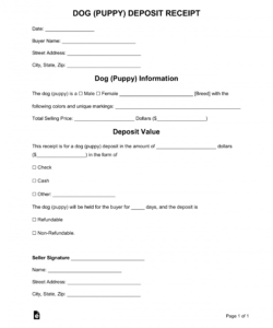 free dog puppy deposit receipt template  word  pdf puppy deposit contract template