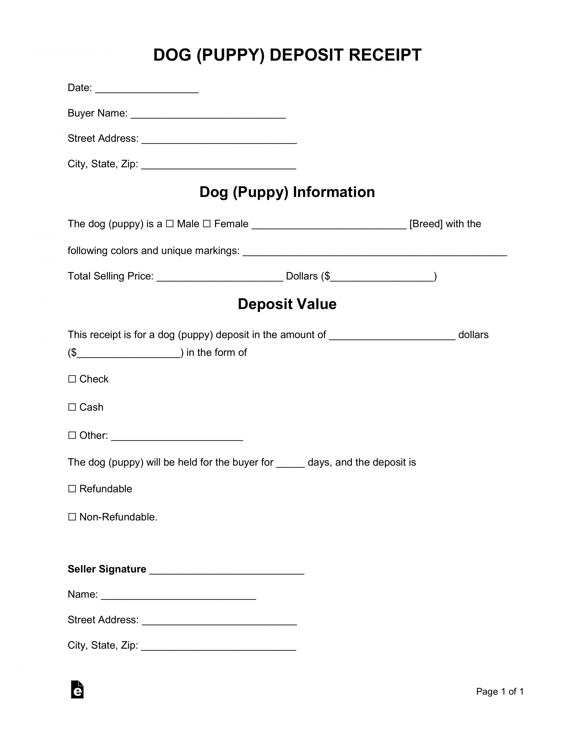 Puppy Deposit Contract Template