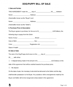 free dogpuppy bill of sale form  word  pdf  eforms puppy deposit contract template sample