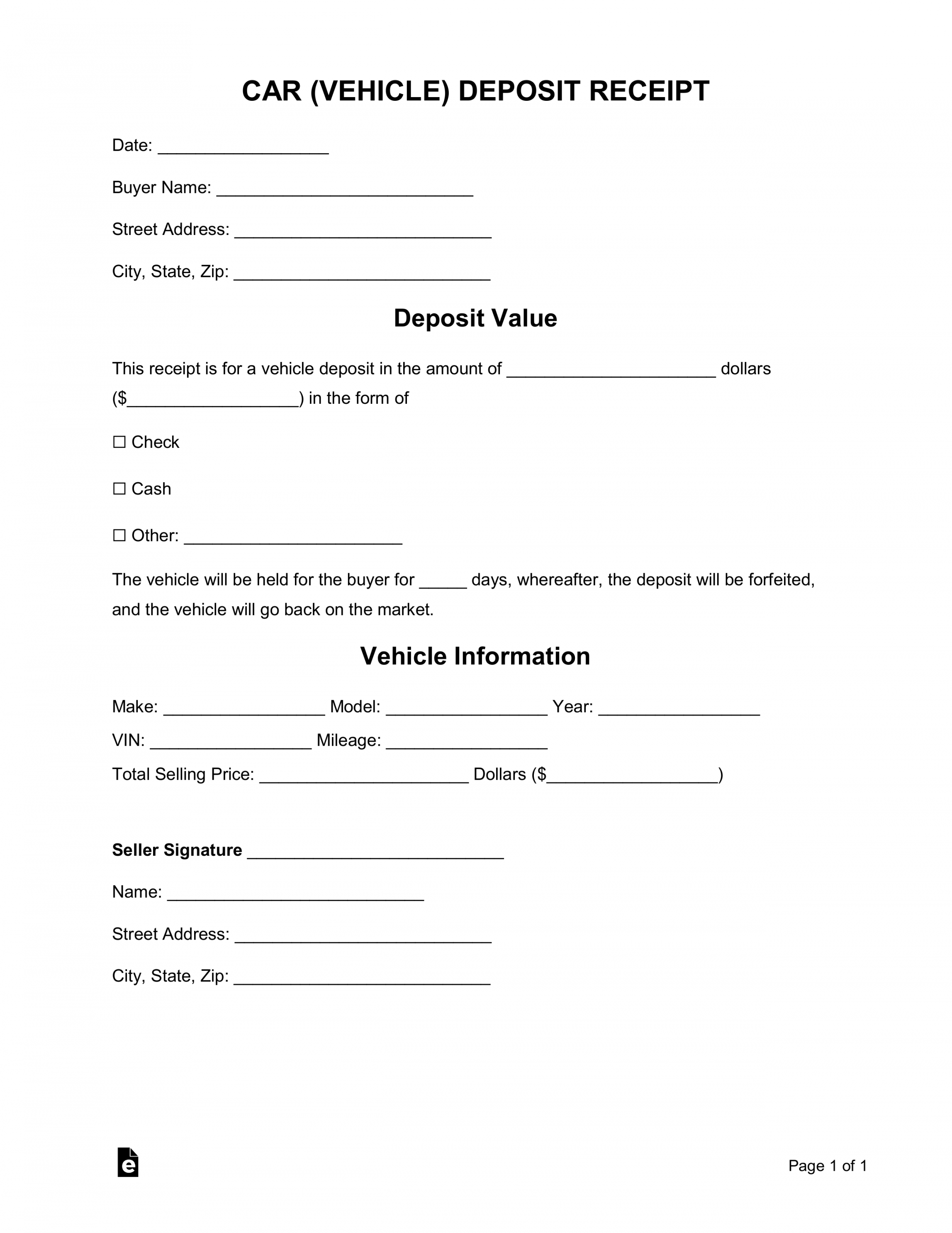 free free car vehicle purchase deposit receipt template  word deposit form for vehicle purchase doc
