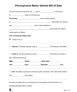 free free pennsylvania motor vehicle bill of sale form  word deposit form for vehicle purchase doc