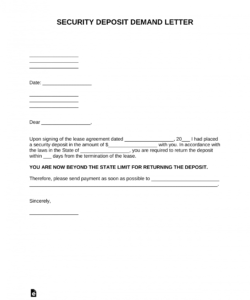 free free security deposit demand letter template  pdf  word request for return of security deposit form example