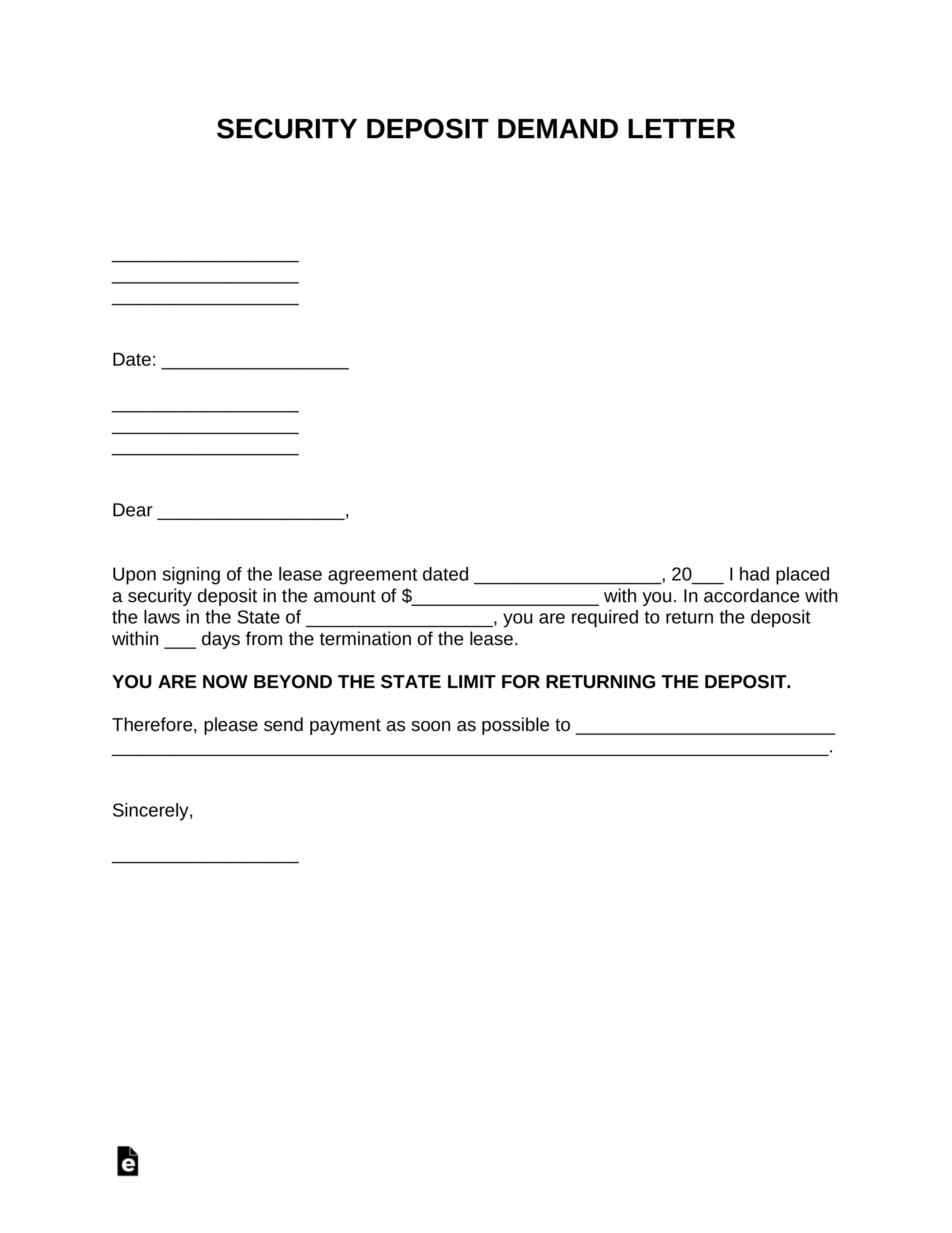 free free security deposit demand letter template  pdf  word request for return of security deposit form example