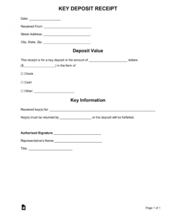 free key deposit receipt template  word  pdf  eforms deposit release form template doc