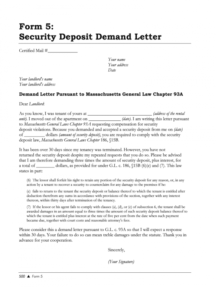 free security deposit letter  fill online printable fillable security deposit demand letter template doc
