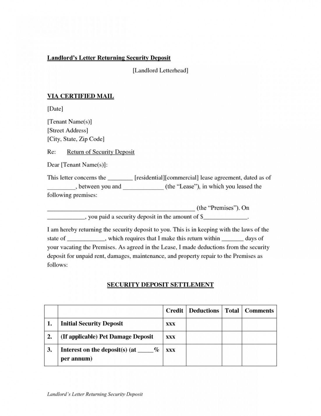 free security deposit letter format  climatejourney letter of explanation for deposit template pdf