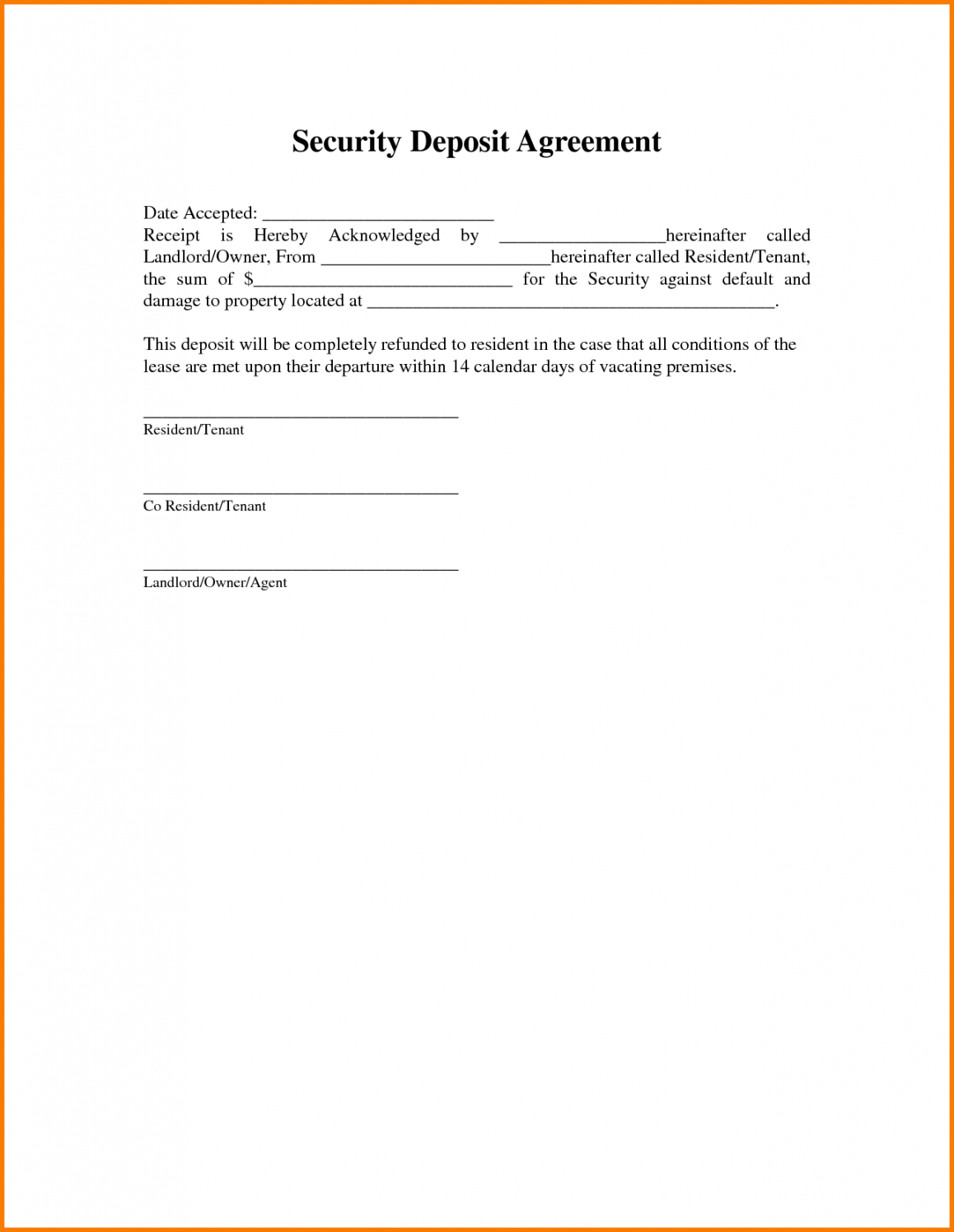 Template Deposit Agreement HQ Printable Documents