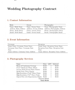 printable contracts  wedding photography contract template template photography deposit contract template