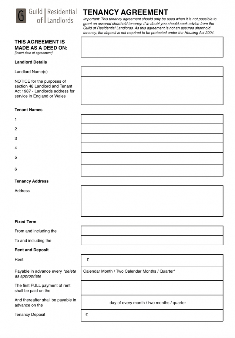 printable contractual commonlaw tenancy agreement  grl landlord no deposit tenancy agreement template example