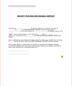 printable non refundable down payment receipt with blank form fields non refundable rental deposit form template sample