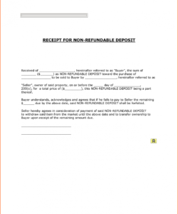 printable non refundable down payment receipt with blank form fields refundable deposit agreement template excel