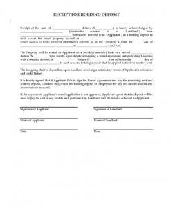 printable receipt for holding deposit on rental property  legal forms holding deposit agreement template pdf