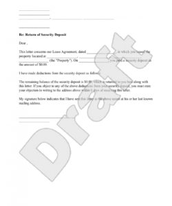 printable sample security deposit return letter form template in 2019 security deposit return letter template word