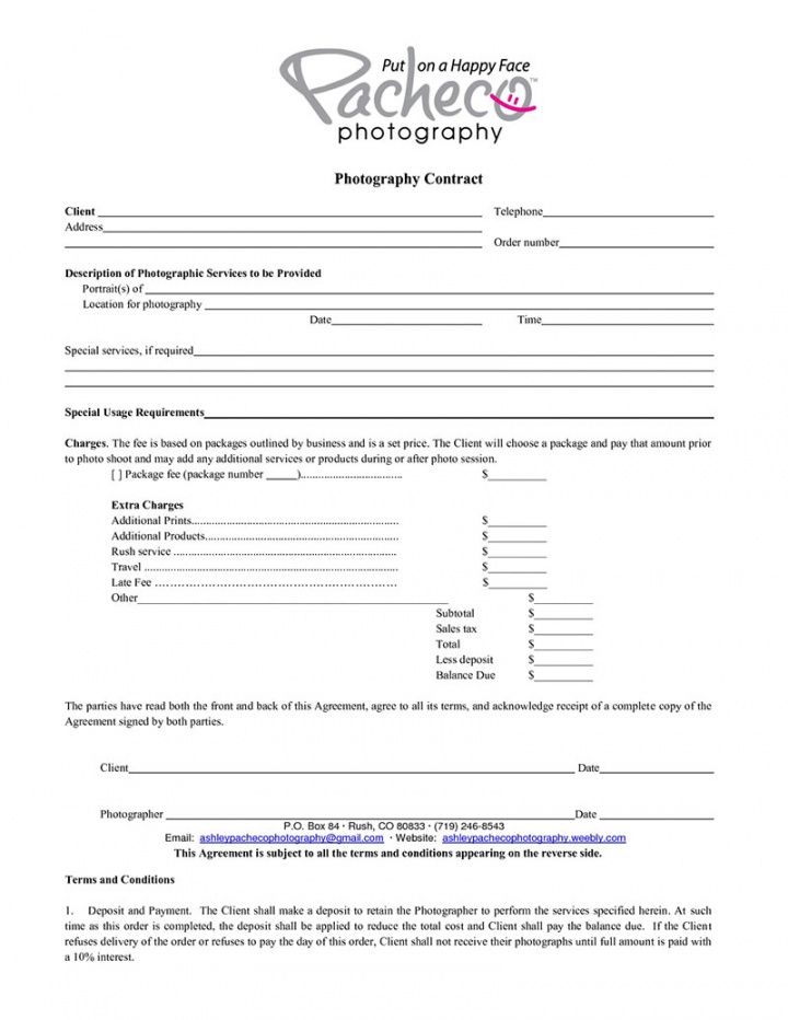 printable what your photography contract must have plus good photography deposit contract template