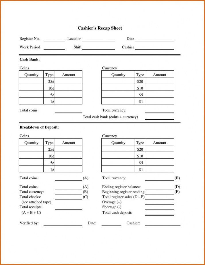 Sample Cash Register Till Balance Shift Sheet In Out Template Cash
