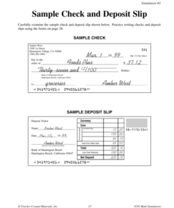 sample check and deposit slip deposit slip template for students example