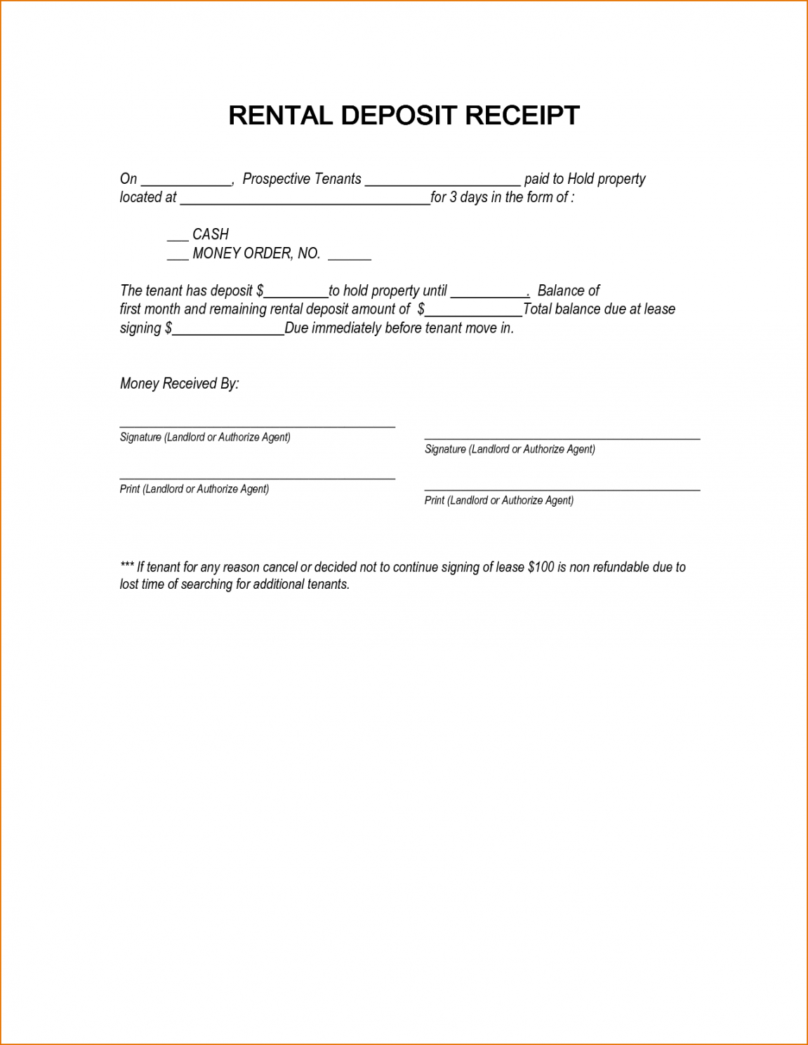 sample deposit payment receipt template  toibtk holding deposit form template doc