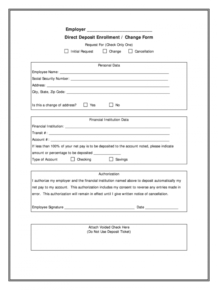 sample generic direct deposit form  fill online printable direct deposit request form template pdf
