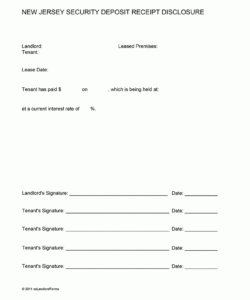 sample new jersey security deposit receipt disclosure  ezlandlordforms holding deposit form template