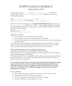 sample puppy sales contract puppy deposit contract template