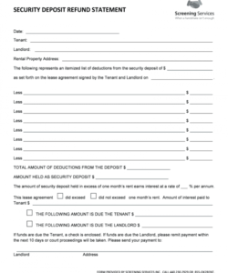 sample security deposit refund letter  fill online printable rental security deposit refund form pdf