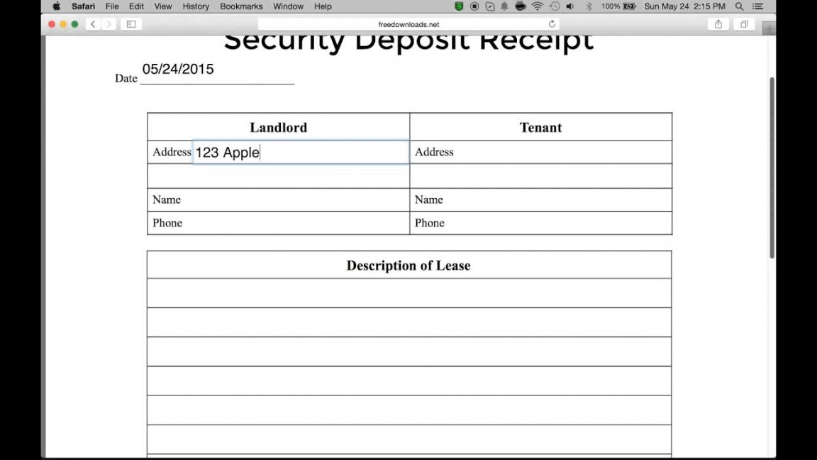 download security deposit receipt template  pdf  rtf rental deposit receipt template excel