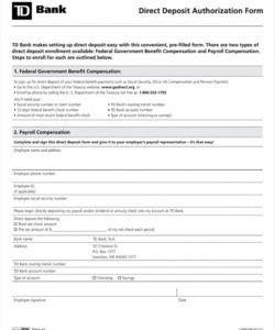 editable 014 direct deposit authorization form template td sample direct deposit authorization form template