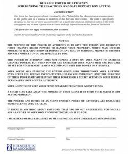 editable free durable power of attorney for banking transactions and safe deposit box rental agreement doc