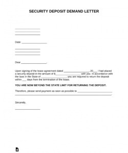 editable free security deposit demand letter template  pdf  word rental deposit refund letter sample excel