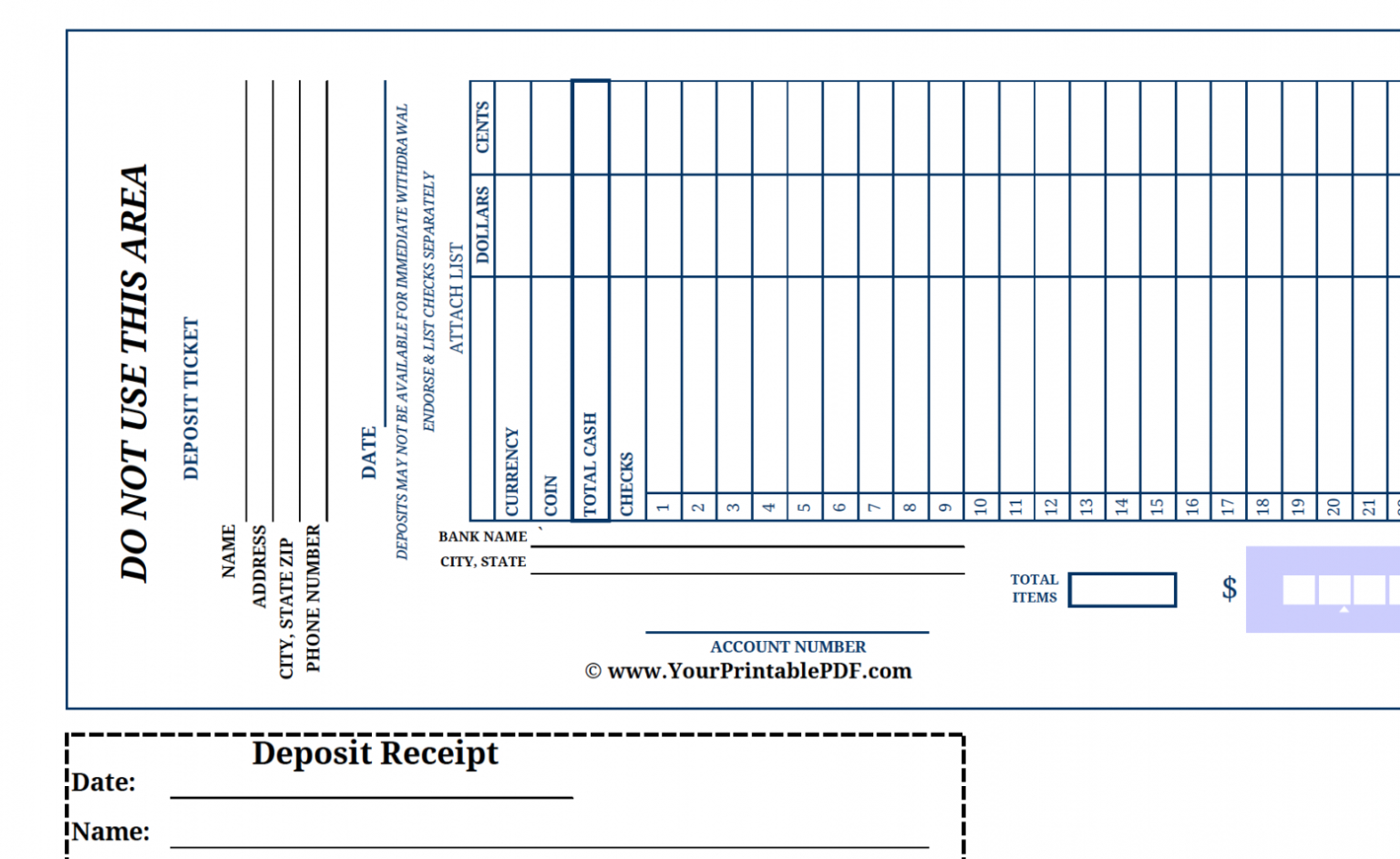 Editable Printable Large Print Bank Deposit Slip There Is Nothing Generic Deposit Slip Template 