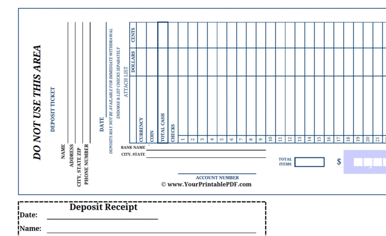 Editable Printable Large Print Bank Deposit Slip There Is Nothing 