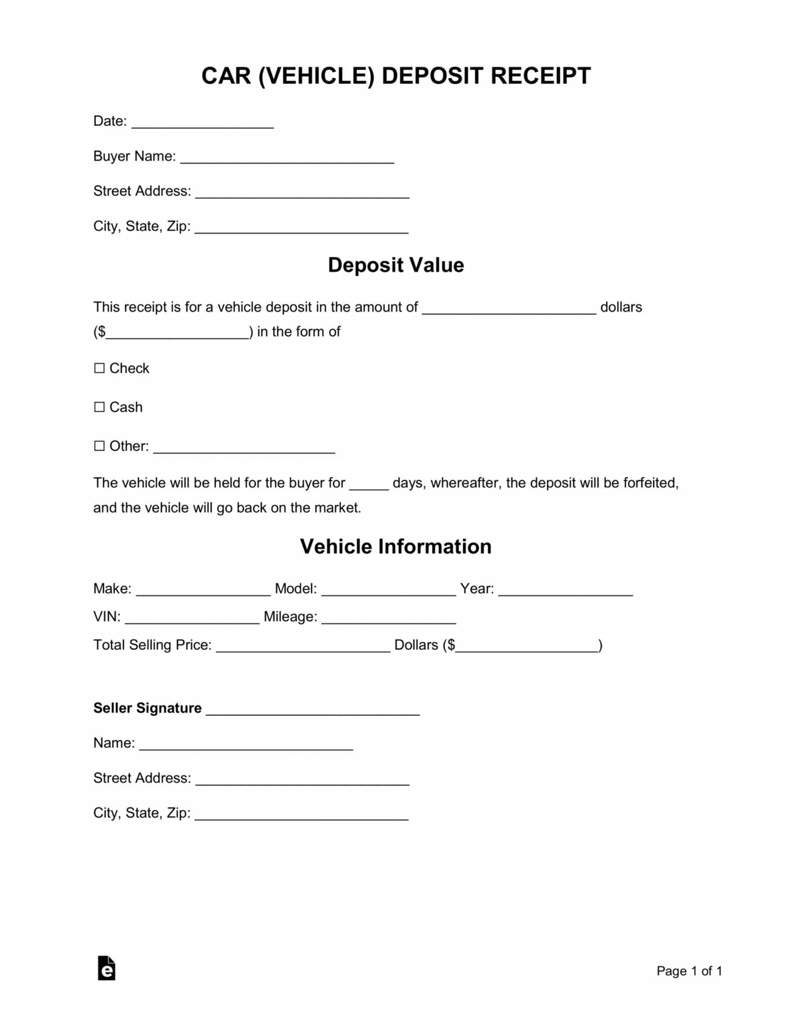 Deposit Receipt Template Word Free