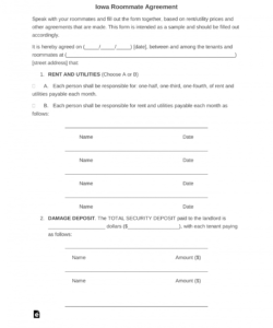 free iowa roommate room rental agreement form  pdf  word security deposit agreement between roommates