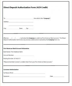 free payroll direct deposit authorization form template direct deposit authorization form template