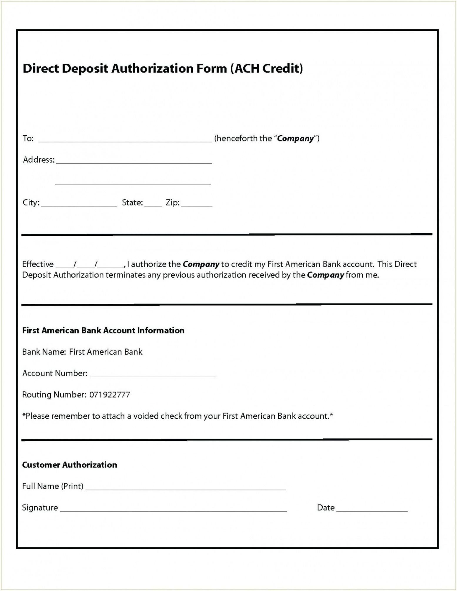 free payroll direct deposit authorization form template direct deposit authorization form template